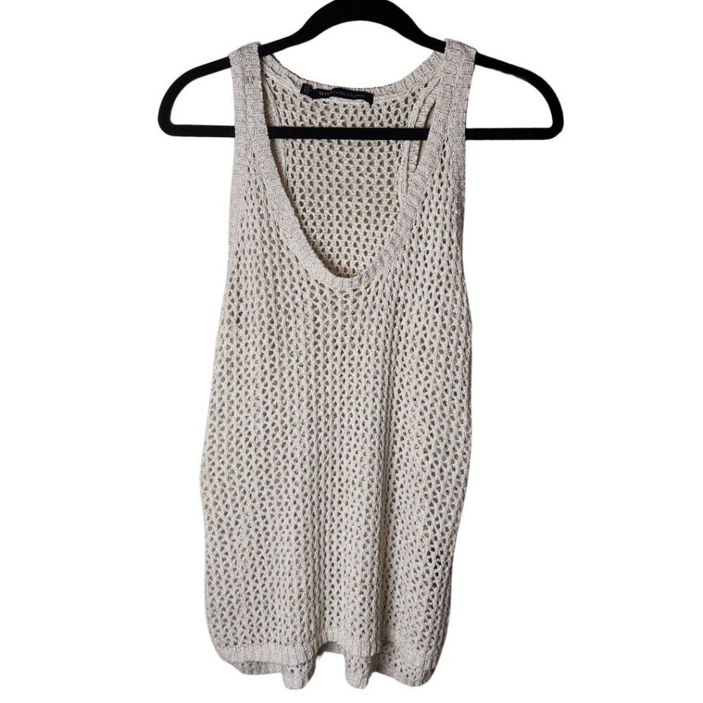 W118 Walter Baker Crochet Racerback Tank Top Sz L Cream Gold Shimmer Cover-up